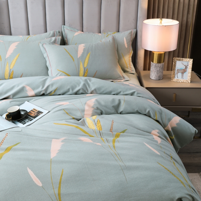 91家纺网 家纺一手货源 找家纺 威布斯 2025新款加厚纯棉全棉磨毛三件套四件套 叶脉私语-灰