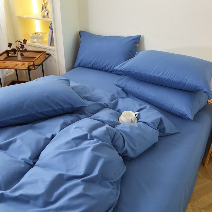 91家纺网 家纺一手货源 找家纺 晶缦家纺 2024新款全棉13376纯色喷气全棉磨毛四件套 暖芸馨-靛青蓝