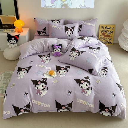 91家纺网 家纺一手货源 找家纺 2024新款三丽鸥高克重牛奶绒四件套 星星库洛米