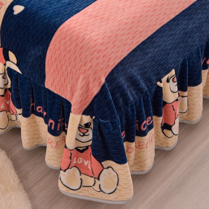 91家纺网 家纺一手货源 找家纺 静缘分 2025新款230克特厚8.5斤牛奶绒金貂绒床裙款保暖四件套-宝贝熊