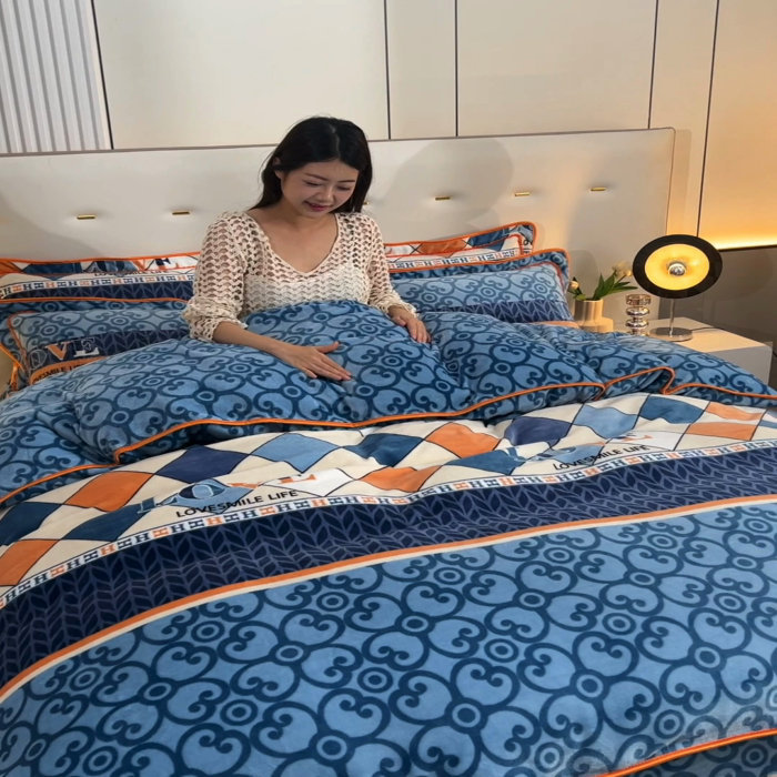 91家纺网 家纺一手货源 找家纺 静缘分 2025新款230克特厚8.5斤牛奶绒金貂绒床裙款保暖四件套-简约格调