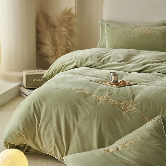 91家纺网 家纺一手货源 找家纺 千朵森 2024新款高端锦丝绒四件套-杰西卡 风格一 杰西卡-嫩芽绿