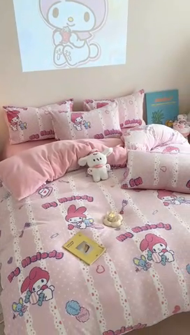 91家纺网 家纺一手货源 找家纺 2024新款三丽鸥高克重牛奶绒四件套 贪吃美乐蒂