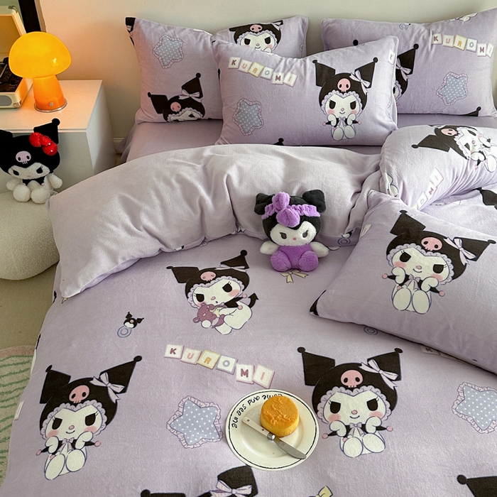 91家纺网 家纺一手货源 找家纺 2024新款三丽鸥高克重牛奶绒四件套 星星库洛米