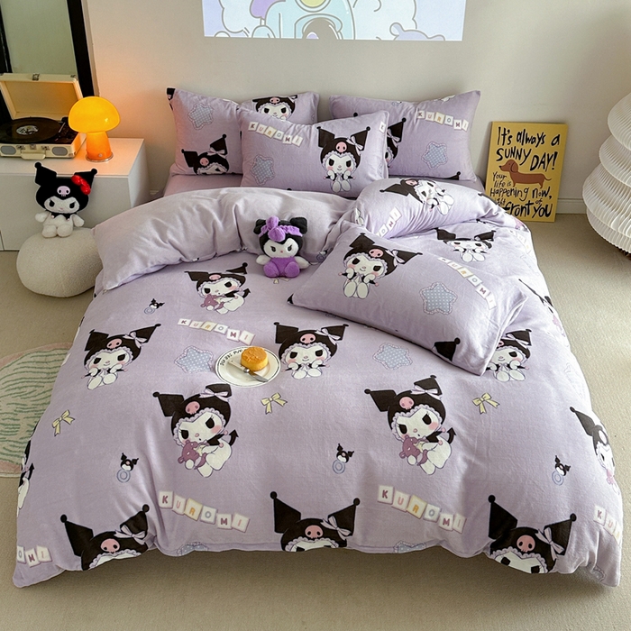 91家纺网 家纺一手货源 找家纺 2024新款三丽鸥高克重牛奶绒四件套 星星库洛米