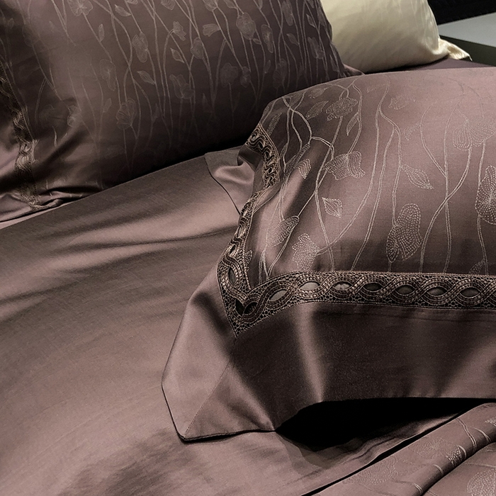 91家纺网 家纺一手货源 找家纺 黑白森林 2024新款高支天丝棉提花四件套系列-西洛 西洛-珠子褐