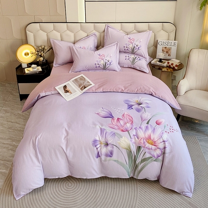 91家纺网 家纺一手货源 找家纺 梧桐树 2025新款100%全棉大版全棉磨毛四件套 芊朵