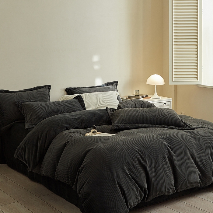 91家纺网 家纺一手货源 找家纺 千朵森 2024新款加厚提花牛奶绒四件套-年纪 风格二 年纪-灰