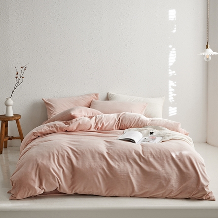 千朵森 2024新款高克重纯色牛奶绒四件套 藕荷粉