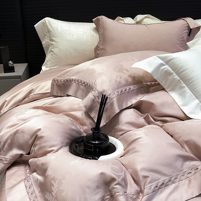 91家纺网 家纺一手货源 找家纺 黑白森林 2024新款高支天丝棉提花四件套系列-雅温 雅温-樱洛粉