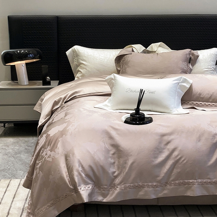 91家纺网 家纺一手货源 找家纺 黑白森林 2024新款高支天丝棉提花四件套系列-雅温 雅温-沙茶咖