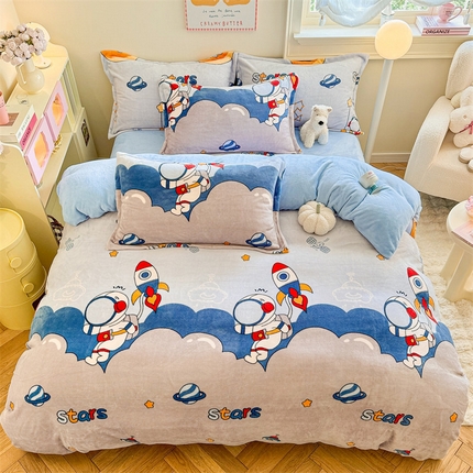 91家纺网 家纺一手货源 找家纺 （总）名兮家居 2024新款卡通时尚风高克重牛奶绒四件套