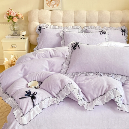 91家纺网 家纺一手货源 找家纺 （总）二八年华 2024新款莫奈系列法式花边牛奶绒四件套