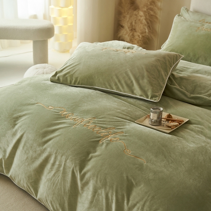 91家纺网 家纺一手货源 找家纺 千朵森 2024新款高端锦丝绒四件套-杰西卡 风格一 杰西卡-嫩芽绿