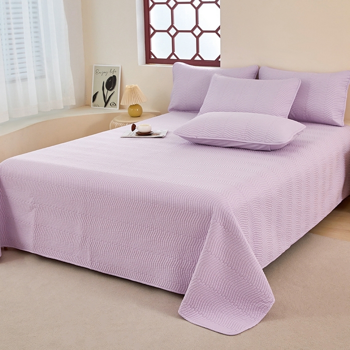 91家纺网 家纺一手货源 找家纺 莎果家纺 2024新款13372双面纯棉高温砂洗纯色床盖可搭配床盖四件套 薰衣草紫