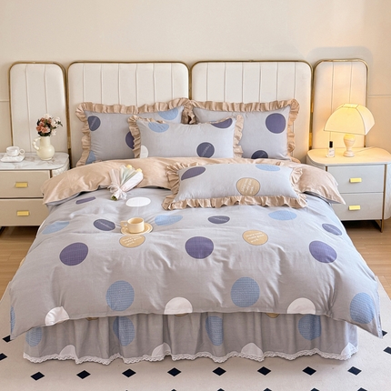 91家纺网 家纺一手货源 找家纺 （总）爱妮玖玖家纺 2024新款小蕾丝系列全棉单层床裙配双针被套四件套