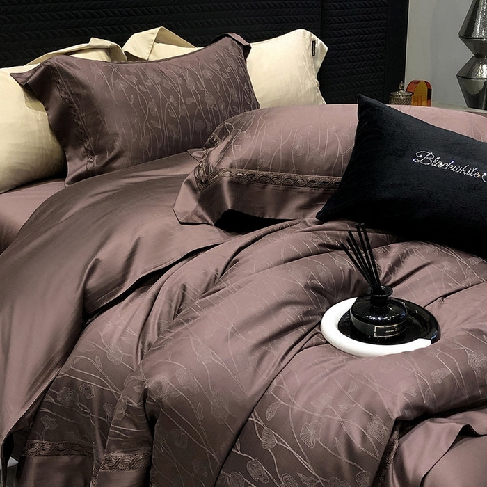 91家纺网 家纺一手货源 找家纺 黑白森林 2024新款高支天丝棉提花四件套系列-西洛 西洛-珠子褐