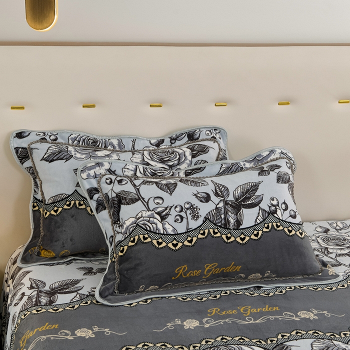 91家纺网 家纺一手货源 找家纺 静缘分 2025新款230克特厚8.5斤牛奶绒金貂绒床裙款保暖四件套-玫瑰花语