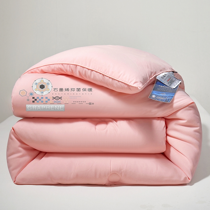 91家纺网 家纺一手货源 找家纺 梦恬佳 2024新款A类亲肤棉石墨烯远红外线自发热抗菌冬被被芯 粉色