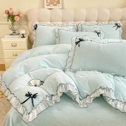 91家纺网 家纺一手货源 找家纺 （总）二八年华 2024新款莫奈系列法式花边牛奶绒四件套