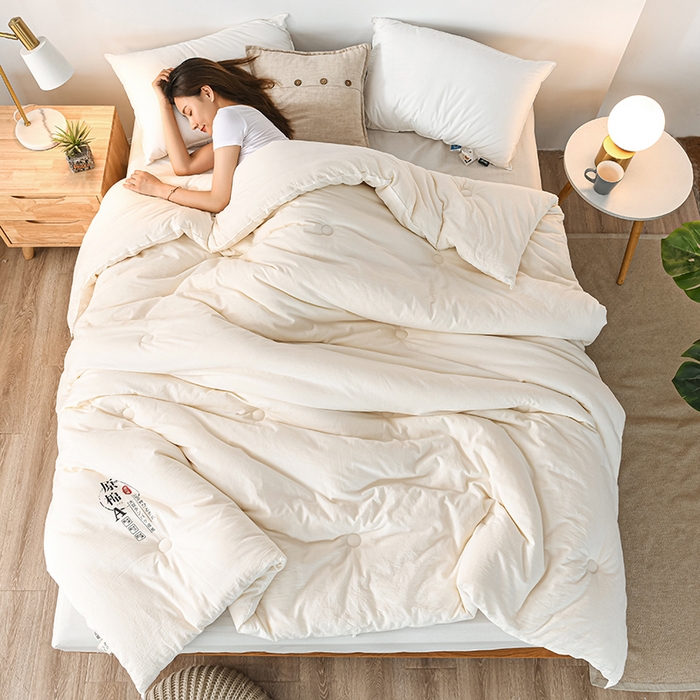 91家纺网 家纺一手货源 找家纺 柏薇 2024新款A类针织棉原棉大豆被春秋被冬被被子被芯四季被 白色