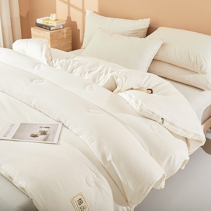 91家纺网 家纺一手货源 找家纺 森璐家纺 2024新款1原棉提花大豆子母被（提供买家秀） 奶昔白