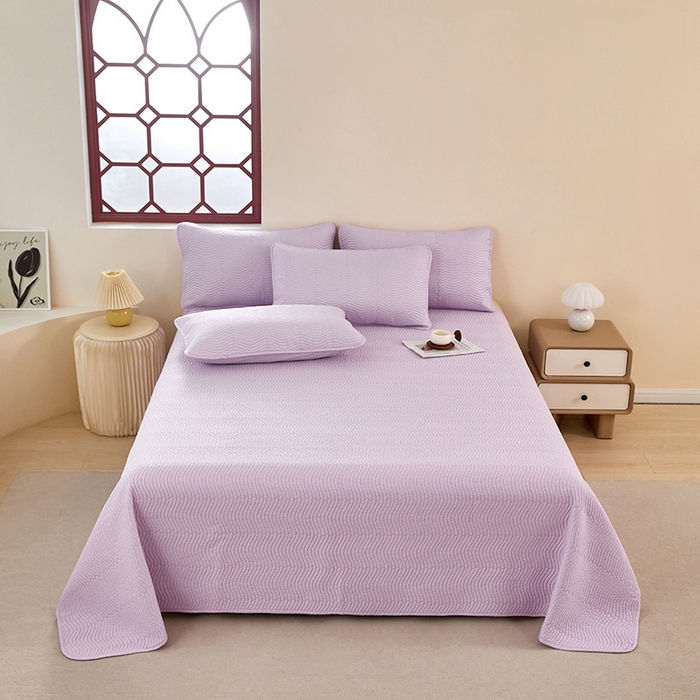 91家纺网 家纺一手货源 找家纺 莎果家纺 2024新款13372双面纯棉高温砂洗纯色床盖可搭配床盖四件套 薰衣草紫