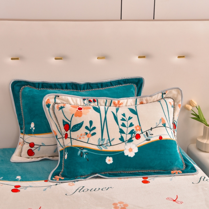 91家纺网 家纺一手货源 找家纺 静缘分 2025新款230克特厚8.5斤牛奶绒金貂绒床裙款保暖四件套-春色满园