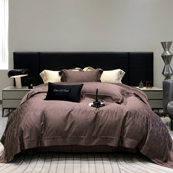 91家纺网 家纺一手货源 找家纺 黑白森林 2024新款高支天丝棉提花四件套系列-西洛 西洛-珠子褐