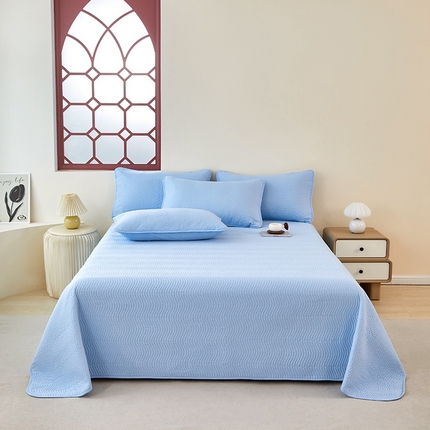 莎果家纺 2024新款13372双面纯棉高温砂洗纯色床盖可搭配床盖四件套 天蓝