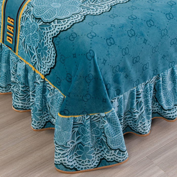 91家纺网 家纺一手货源 找家纺 静缘分 2024新款特厚8.5斤牛奶绒金貂绒床裙款保暖四件套-精雕细刻