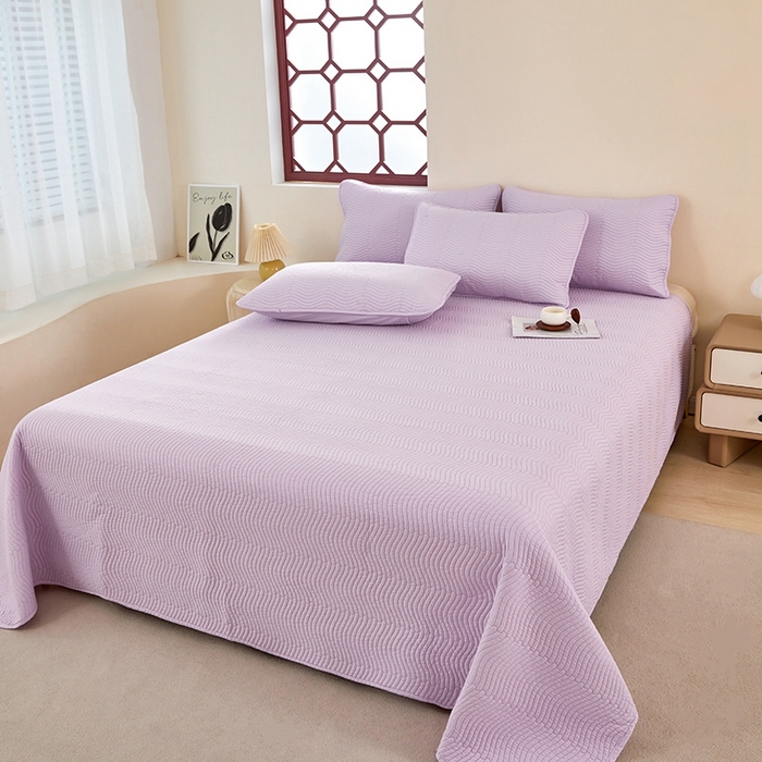 91家纺网 家纺一手货源 找家纺 莎果家纺 2024新款13372双面纯棉高温砂洗纯色床盖可搭配床盖四件套 薰衣草紫