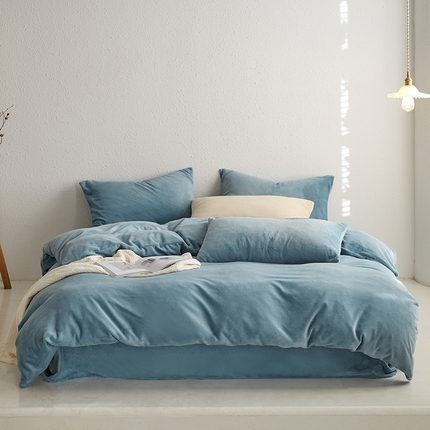 千朵森 2024新款高克重纯色牛奶绒四件套 微蓝