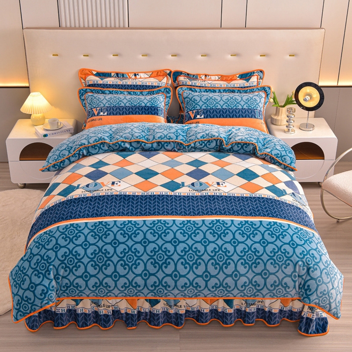 91家纺网 家纺一手货源 找家纺 静缘分 2025新款230克特厚8.5斤牛奶绒金貂绒床裙款保暖四件套-简约格调