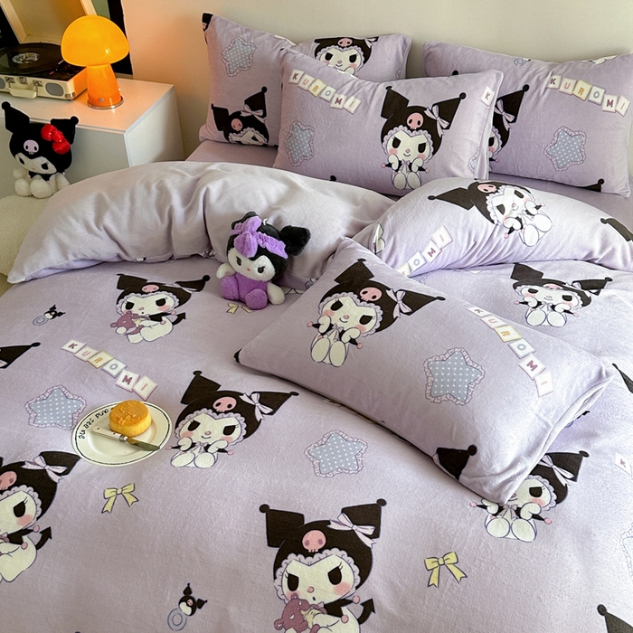 91家纺网 家纺一手货源 找家纺 2024新款三丽鸥高克重牛奶绒四件套 星星库洛米