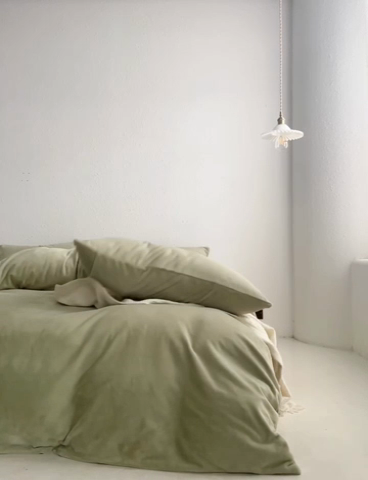 91家纺网 家纺一手货源 找家纺 千朵森 2024新款高克重纯色牛奶绒四件套 绿芙