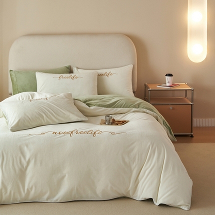 千朵森 2024新款高端锦丝绒四件套-杰西卡 风格一 杰西卡-奶白配嫩绿