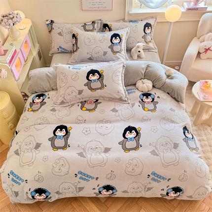 91家纺网 家纺一手货源 找家纺 （总）名兮家居 2024新款卡通时尚风高克重牛奶绒四件套