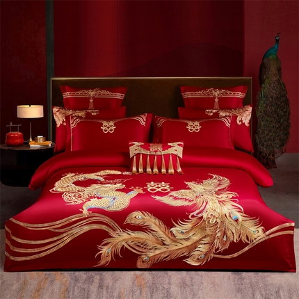 91家纺网 家纺一手货源 找家纺 （总）红番天婚庆 2025新款全棉刺绣新中式婚庆四件套多件套