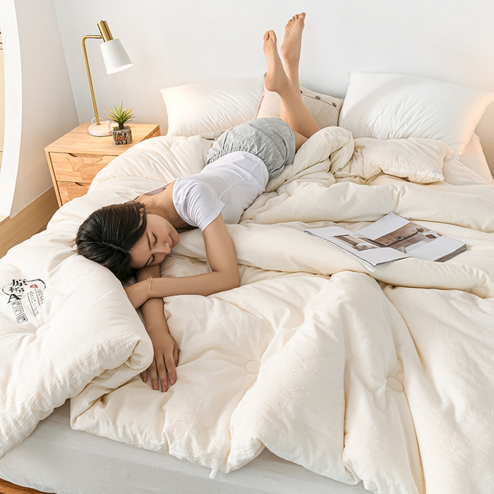 91家纺网 家纺一手货源 找家纺 柏薇 2024新款A类针织棉原棉大豆被春秋被冬被被子被芯四季被 白色