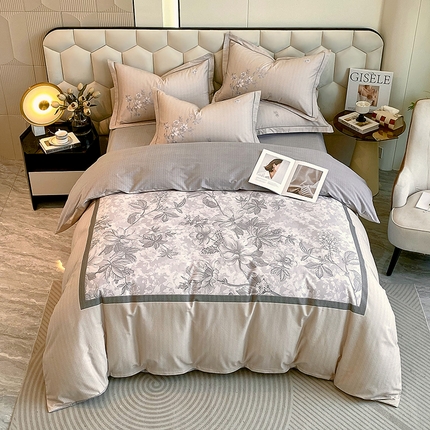 91家纺网 家纺一手货源 找家纺 梧桐树 2025新款100%全棉大版全棉磨毛四件套 慕云