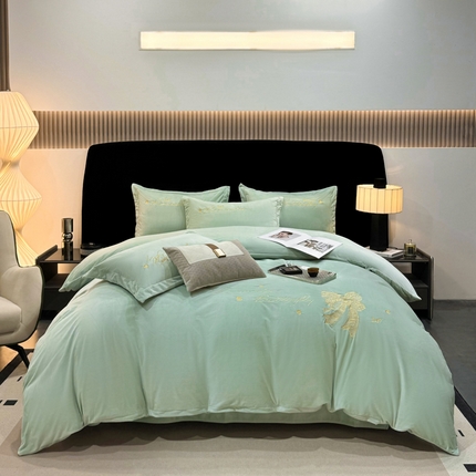 富之航 2024新款宝宝绒刺绣四件套 邂逅-湖绿