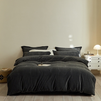 千朵森 2024新款加厚提花牛奶绒四件套-年纪 风格二 年纪-灰