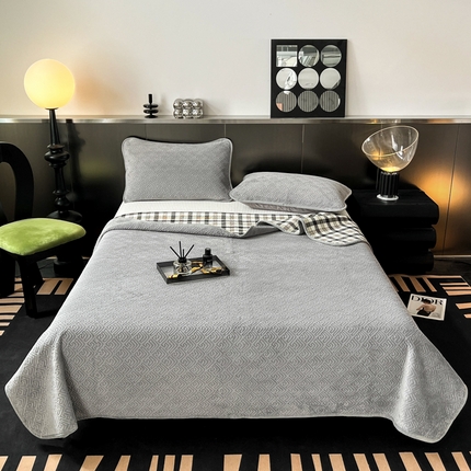 茉夕家纺 2024新款奶芙纯棉牛奶绒水洗床盖 奶芙-灰色