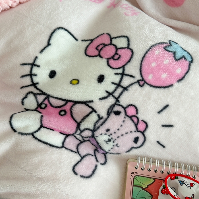 91家纺网 家纺一手货源 找家纺 2024新款三丽鸥高克重牛奶绒四件套 泡泡KT猫