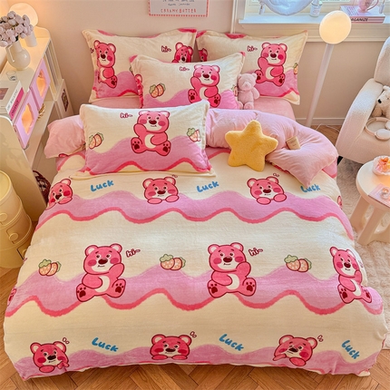 91家纺网 家纺一手货源 找家纺 （总）名兮家居 2024新款卡通时尚风高克重牛奶绒四件套