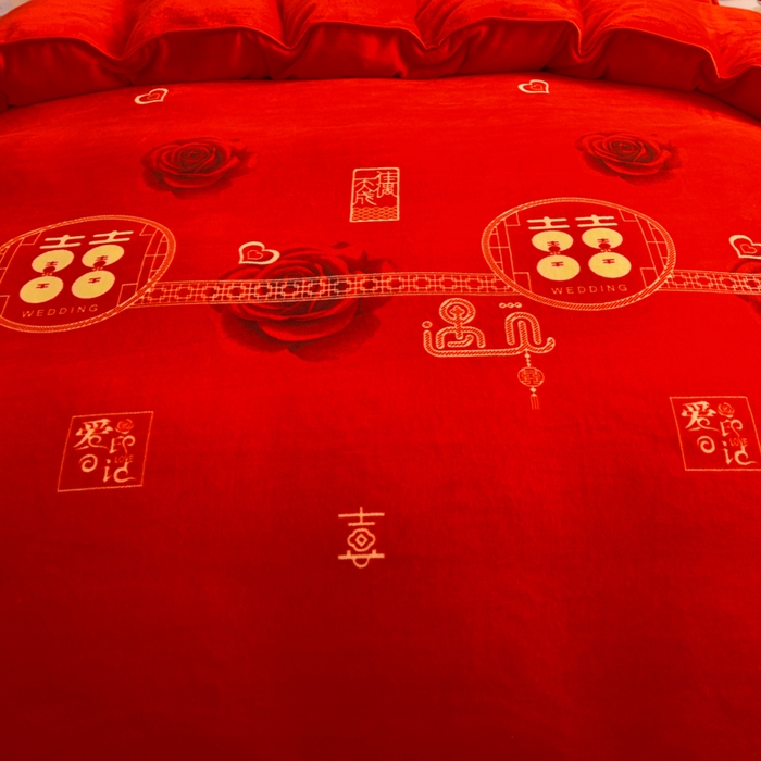 91家纺网 家纺一手货源 找家纺 静缘分 2025新款230克特厚8.5斤牛奶绒金貂绒床裙款保暖四件套-天赐良缘