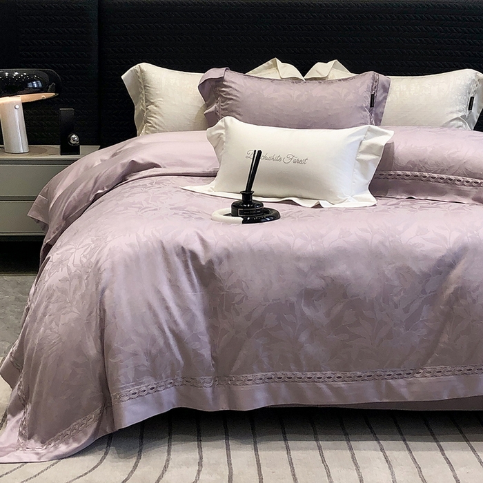 91家纺网 家纺一手货源 找家纺 黑白森林 2024新款高支天丝棉提花四件套系列-弥雅 弥雅-太妃紫