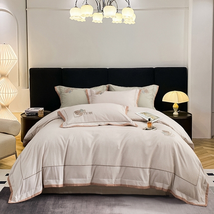 91家纺网 家纺一手货源 找家纺 （总）蒂爵 全棉纯棉全棉长绒棉肌理纹磨毛绣花四件套洛卡