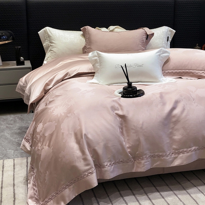 91家纺网 家纺一手货源 找家纺 黑白森林 2024新款高支天丝棉提花四件套系列-雅温 雅温-樱洛粉